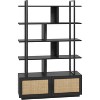 COUCHETA 71" Tall Industrial 5-Tier Bookcase with Rattan Doors - Open Shelves & Storage Cabinet, Metal Frame - 3 of 4