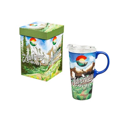 Evergreen Ceramic Travel Cup, 17 OZ. ,w/box, Colorado Adventure