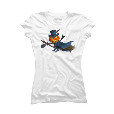Junior's Design By Humans Halloween flying pumpkin By officegeekshop T-Shirt