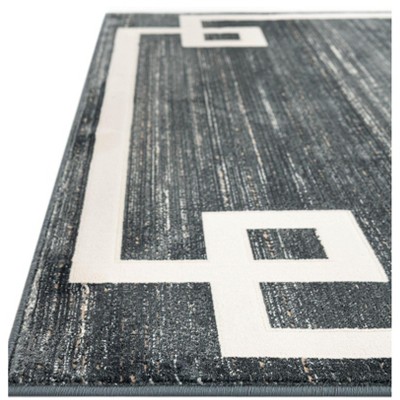Navy Blue Geometric 8' x 10' Stain-Resistant Synthetic Area Rug