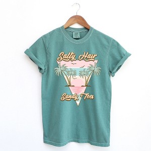 Simply Sage Market Women's Salty Hair Sandy Toes Triangle Short Sleeve Garment Dyed Tee - 1 of 2