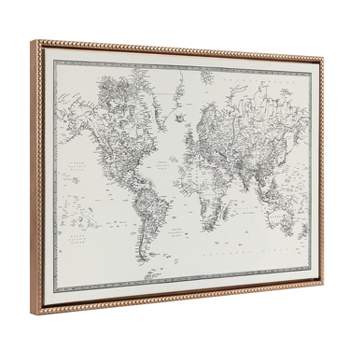 23"x33" Sylvie Beaded Vintage Black and White World Map Framed Canvas by The Creative Bunch Studio Gold - Kate & Laurel All Things Decor
