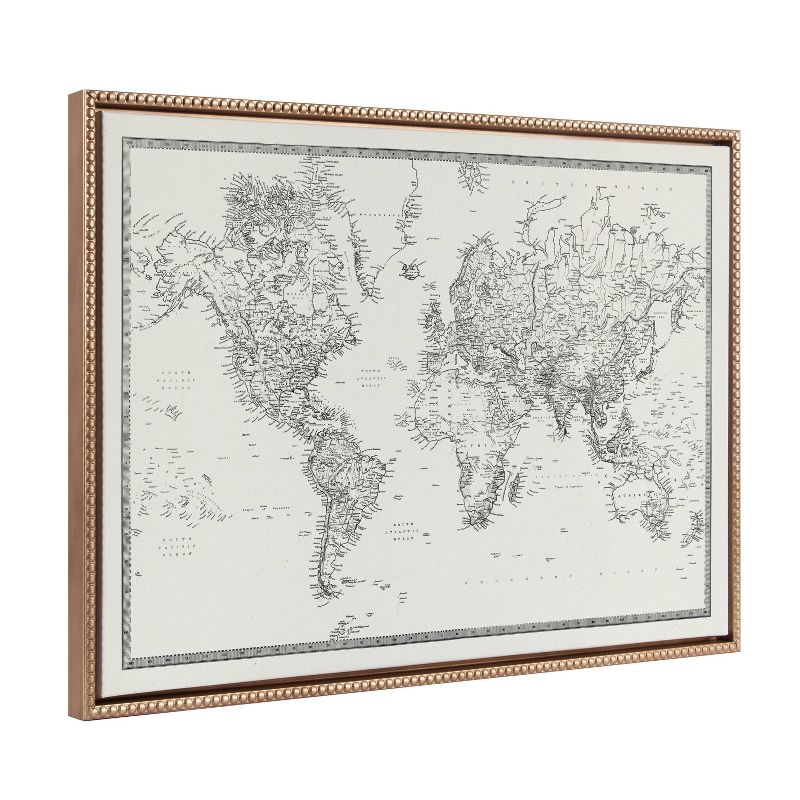 23&#34;x33&#34; Sylvie Beaded Vintage Black and White World Map Framed Canvas by The Creative Bunch Studio Gold - Kate &#38; Laurel All Things Decor, 1 of 8