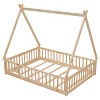 Dolonm Kid Floor Bed with Guardrails Slats-Natural Pine Wood, Modern Design, Safety Door, Low Profile - 2 of 4