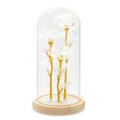Zodaca Enchanted Galaxy White Forever Rose in Glass Dome with LED Lights (5.7 x 10.8 in)
