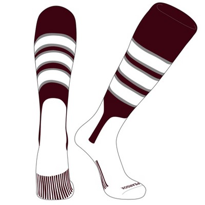 PEAR SOX OTC Baseball Softball Stirrup Socks (C, 7in) Maroon, Silver, White