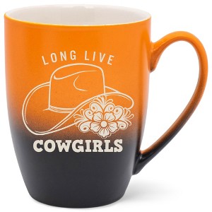 100 North Floral Western Hat 10 Ounce Orange and Black Two Toned Ombre, Comfortably Fits Your Hands, Ceramic Tea Coffee Cup Mug, Long Live Cowgirls - 1 of 1