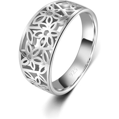 925 Sterling Silver Ring, High Polish Tarnish Resistant Comfort Fit Victorian Leaf Filigree Vintage Style Ring