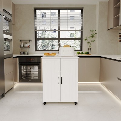 Kumasinova 27" Versatile Kitchen Cart with Barn Doors,Mobile Kitchen Island on Wheels,Portable Kitchen Storage for Dining Room,Bathroom,Kitchen,White