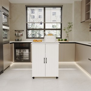 Kumasinova 27" Versatile Kitchen Cart with Barn Doors,Mobile Kitchen Island on Wheels,Portable Kitchen Storage for Dining Room,Bathroom,Kitchen,White - 1 of 4