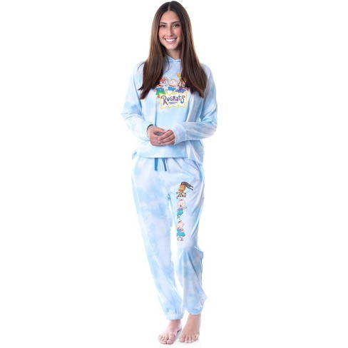 Rugrats Cartoon Tie Dye Womens' Pajama Loungewear Cropped Hooded Jogger Set  Pj Blue : Target