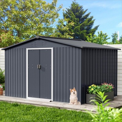 TROPOW 10x12 FT Outdoor Storage Shed, Metal Garden Shed with Lockable Door, and Sloped Roof, Utility Metal Tool Storage Sheds for Backyard