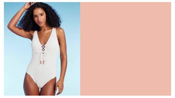 Women's Crochet Lace-Up One Piece Swimsuit - Shade & Shore™ Cream, 2 of 19, play video