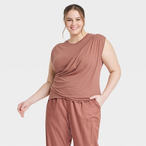 Women's Slim Fit Drape Wrap T-shirt - A New Day™ Brown Xxl : Target