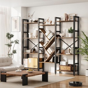5 Tier Shelf Bookshelf, Display Book Shelf, Wide Bookcase, Rustic Wooden Shelving for Bedroom, Living Room, Home & Office Shelving - 1 of 4