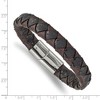Black Bow Jewelry 11.5mm Stainless Steel Textured Black & Brown Leather Bracelet, 8 Inch - 4 of 4