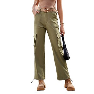 Women's High Waist Cargo Pants Streetwear Stretchy Baggy Pants 6 Pockets Drawstring Ankle Cuffs - 1 of 4