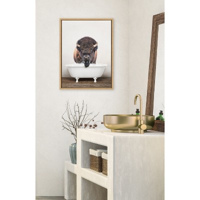 Natural Wood Framed Bison Bubble Bath Canvas Print, 18" x 24"