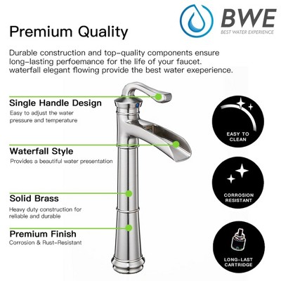 Brushed Nickel Waterfall Vessel Bathroom Faucet with Lever Handle