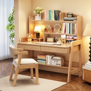 Kids Desk, Wooden Study Desk, Home Office Desk, Writing Desk, Computer Desk, With Bookshelf and Drawers, With Chair - 1 of 4