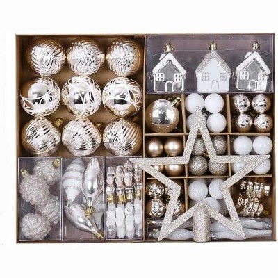 100-Piece Shatterproof Christmas Ornaments Set with Assorted Glitter Balls & Star Tree Topper for Xmas Wedding Anniversary Decor