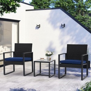 SUGOLD 3 Pieces Patio Bistro Set, PE Wicker Outdoor Patio Furniture Set, Modern Rattan Patio Chairs with Coffee Table, Patio Conversation Sets for - 1 of 1