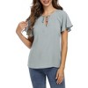 Women Blouse Short Sleeve Ruffle Sleeve Drawstring Casual Women Top - 2 of 4