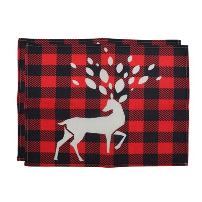 Unique Bargains Christmas Place Mats Linen Red Black White 13"x17.7" 2 Pcs