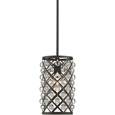 Regency Hill Bronze Mini Pendant Light 8" Wide Crystal Metal Shade Fixture for Kitchen Island Dining Room