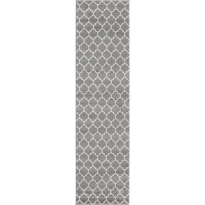 Dark Gray and Beige Trellis Pattern Washable Runner Rug
