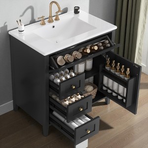 Mshliw 30" Freestanding Bathroom Vanity with Sink, 3 Drawers & Adjustable Shelf, MDF & Rubberwood Cabinet, Faucet Not Included - 1 of 4