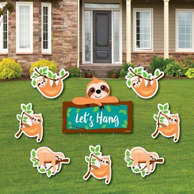 Big Dot of Happiness Let's Hang - Sloth - Yard Sign & Outdoor Lawn Decorations - Baby Shower or Birthday Party Yard Signs - Set of 8