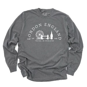 Simply Sage Market Women's London England Long Sleeve Garment Dyed Graphic Tee - 1 of 2