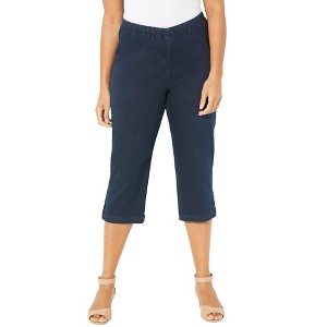 Catherines Women's Plus Size Petite Everyday Capri With Sparkle Hem - 1XWP, Dark Wash - 1 of 4