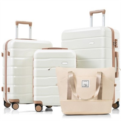 BEAFUP 4-Piece Hard Shell Luggage Set with Spinner Wheels and TSA Lock - 14", 20", 24", 28" Lightweight Suitcases for Travel, Ivory and Golden