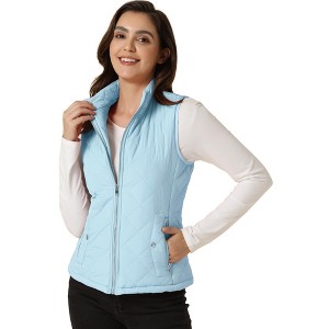 Allegra K Women's Stand Collar Lightweight Gilet Quilted Zip Vest - 1 of 4