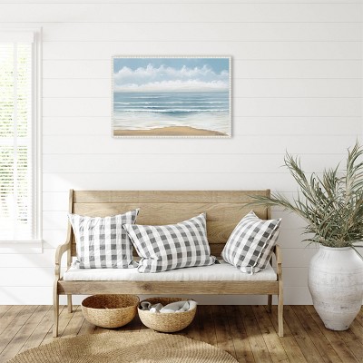 Smooth Beach Waves Framed Canvas Wall Art with Beaded Perimeter