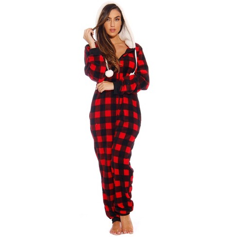 Just Love Womens One Piece Buffalo Plaid Adult Onesie Faux