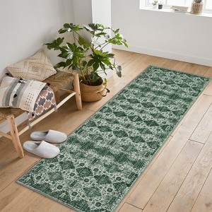 Washable Neutral Area Rug Boho Vintage Floral Retro Geometric Non Slip Low Pile Carpet for Living Room Bedroom - 1 of 4