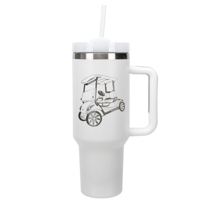 Elanze Designs 40 Ounce Travel Tumbler With Straw and Lid Stainless Steel Double Wall Insulated Rolling Golf Cart White