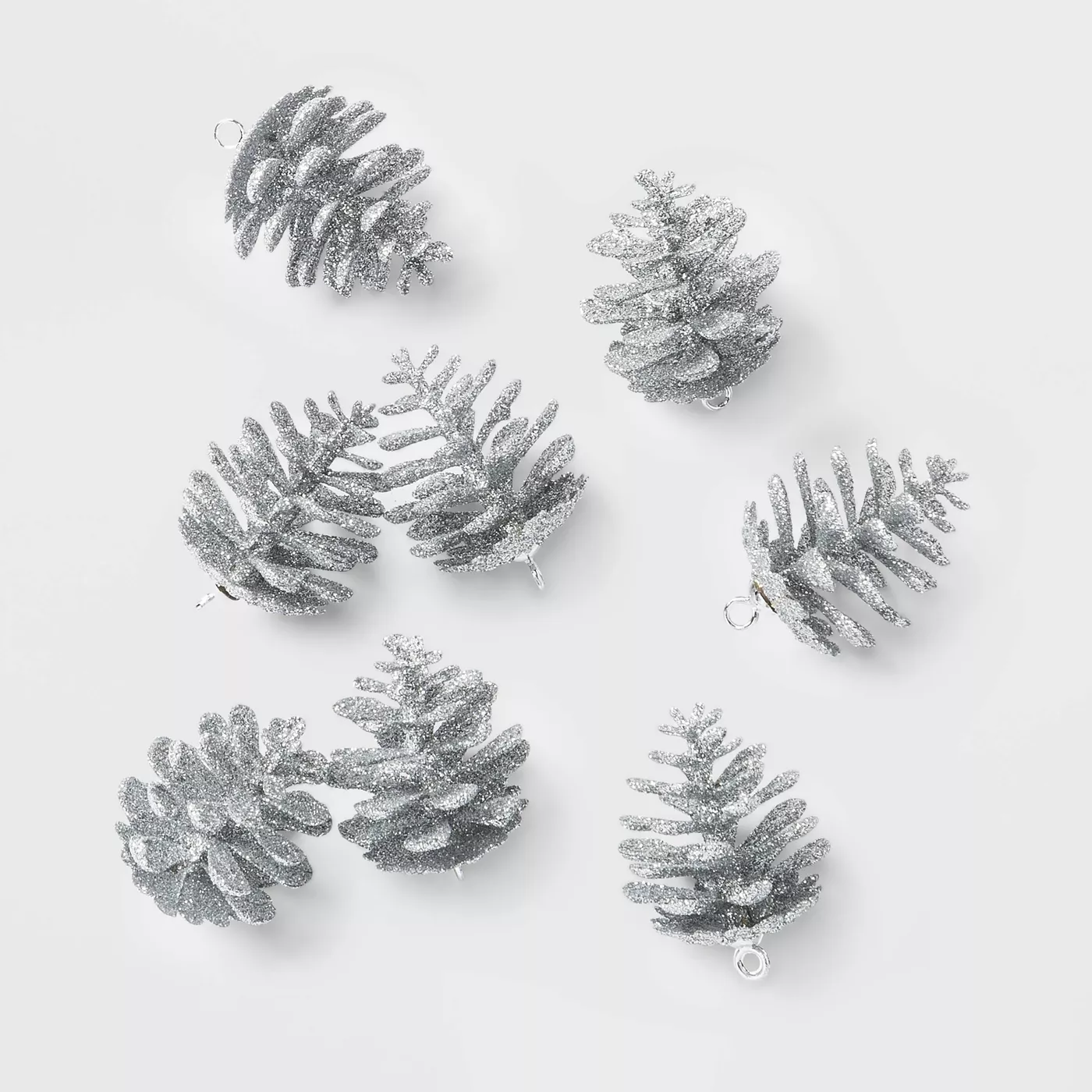 8ct Mini Glitter Pinecones Christmas Ornament Set Silver - Wondershop™ - image 1 of 2
