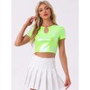INSPIRE CHIC Women's Keyhole Metallic Short Sleeve Party Shiny Holographic Crop Top - 4 of 4