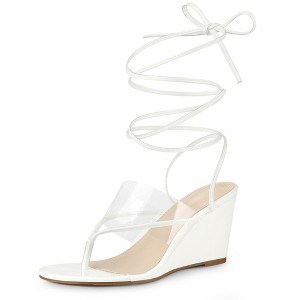 Allegra K Women's Strappy Open Toe Clear Strap Flip Flops Wedge Sandals - 1 of 4