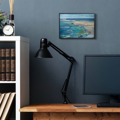 Abstract Beach Landscape Blue and Green Canvas Print with Black Frame, 11 x 14