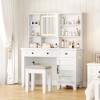 Vanity Desk with Mirror, LED Lights and Charging Station, Farmhouse Makeup Table With 2 Drawers and Cushioned Stool for Bedroom Dressing Room - 2 of 4