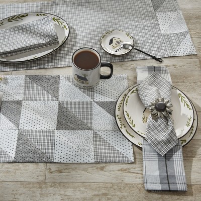 Gray and White Cotton Plaid Patchwork Table Runner 13" x 54"