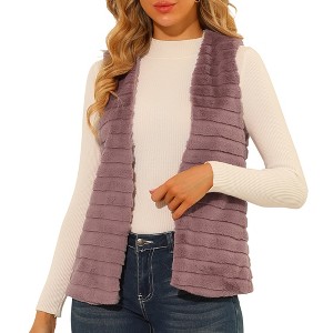 INSPIRE CHIC Women's Fashion Casual Sleeveless Fluffy Open Front Faux Fur Vest - 1 of 4