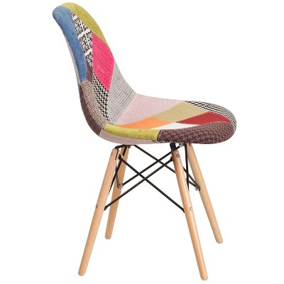 Milan Patchwork Multicolor Fabric Chair with Artistic Wooden Legs