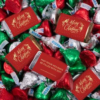 131 Pcs Christmas Candy Chocolate Party Favors Hershey's Miniatures & Kisses by Just Candy (1.65 lbs, Approx. 131 Pcs) - Merry Christmas