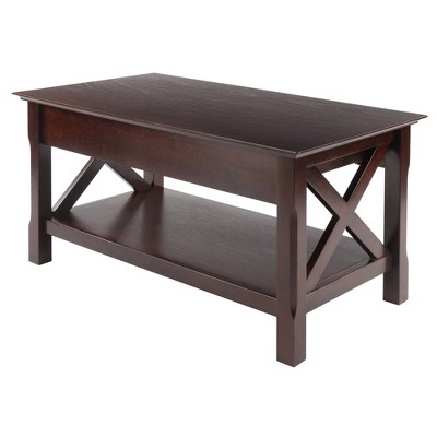 Brown Rectangular Wood Coffee Table with Storage Drawers